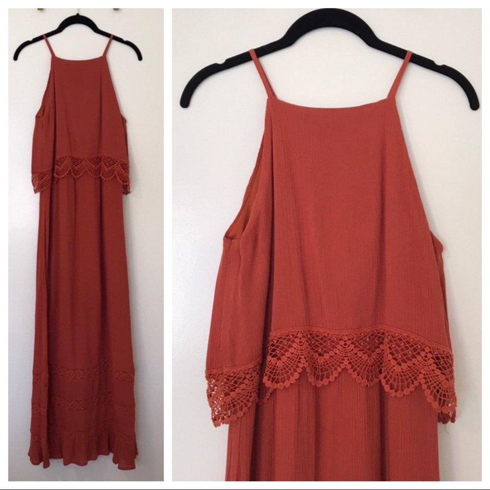 Orange Crochet Trim Maxi Dress